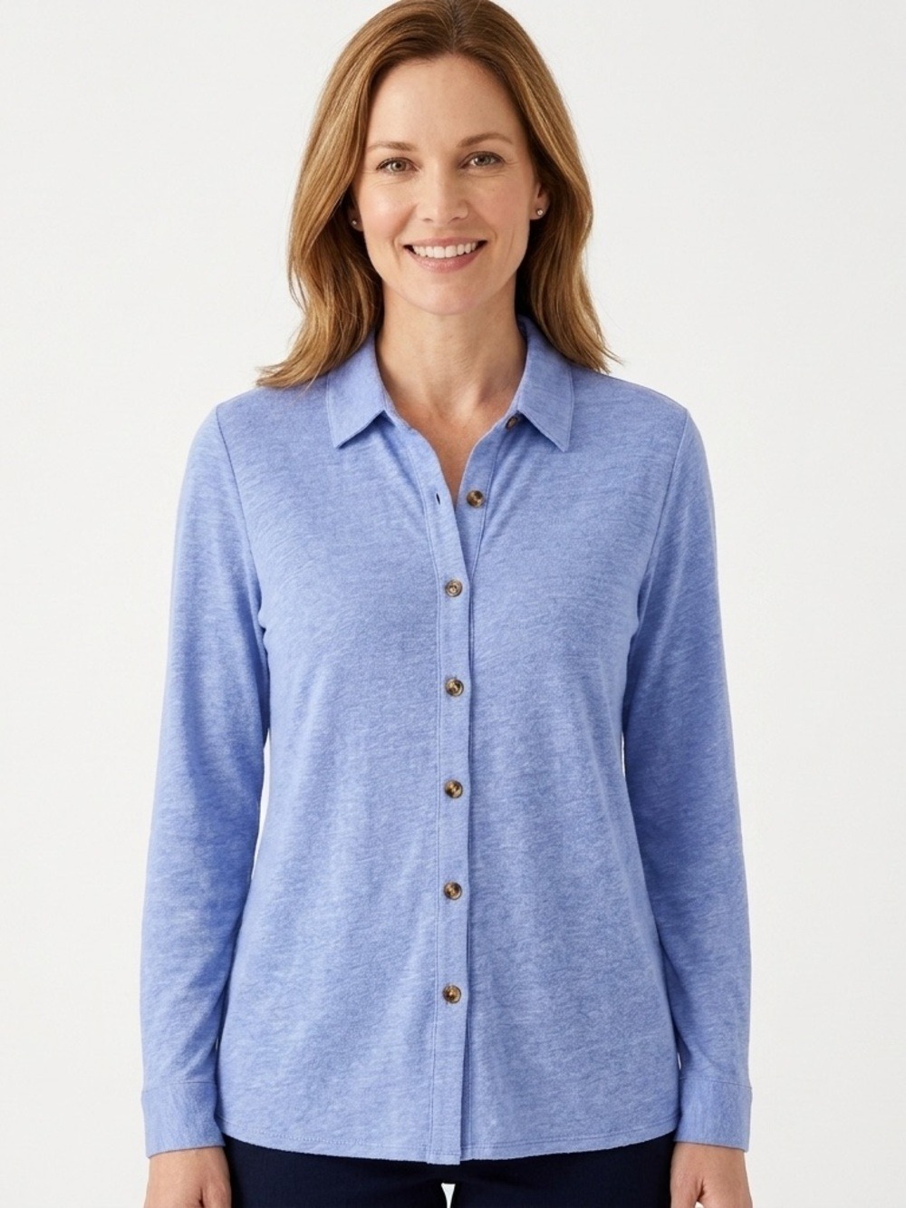 J. Jill Periwinkle Long-Sleeve Button-Down Shirt Linen Medium petite